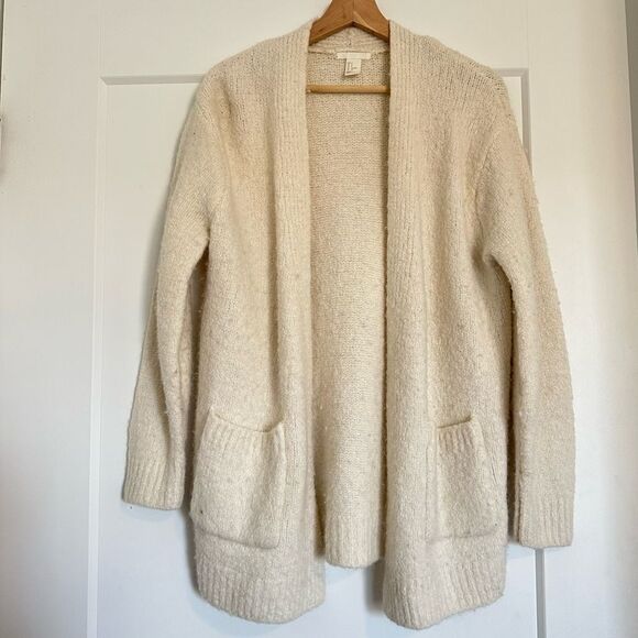 H&M Neutral Cream Baggy Relaxed Cozy Oversized Open Front Cardigan Sweater - Picture 1 of 6